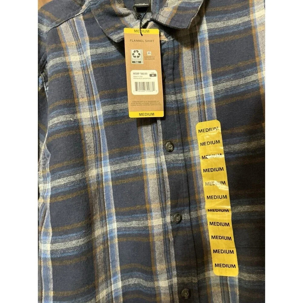 Eddie Bauer Insignia Blue Canyon Plaid Flannel Shirt Medium NWT - Picture 2 of 4